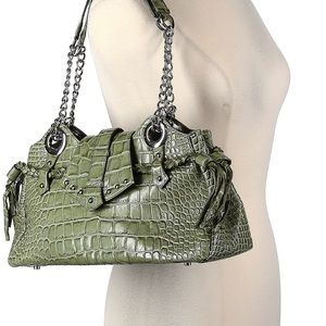 Charlie Lapson Green Purse Shoulder Bag Hand Bag Crocodile Embossed
